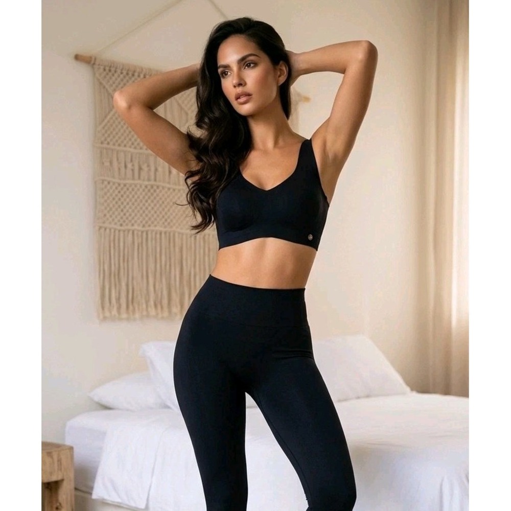 Honeylove V-Neck Bra Wireless Pullover Seamless Black Size L #LWBR0101